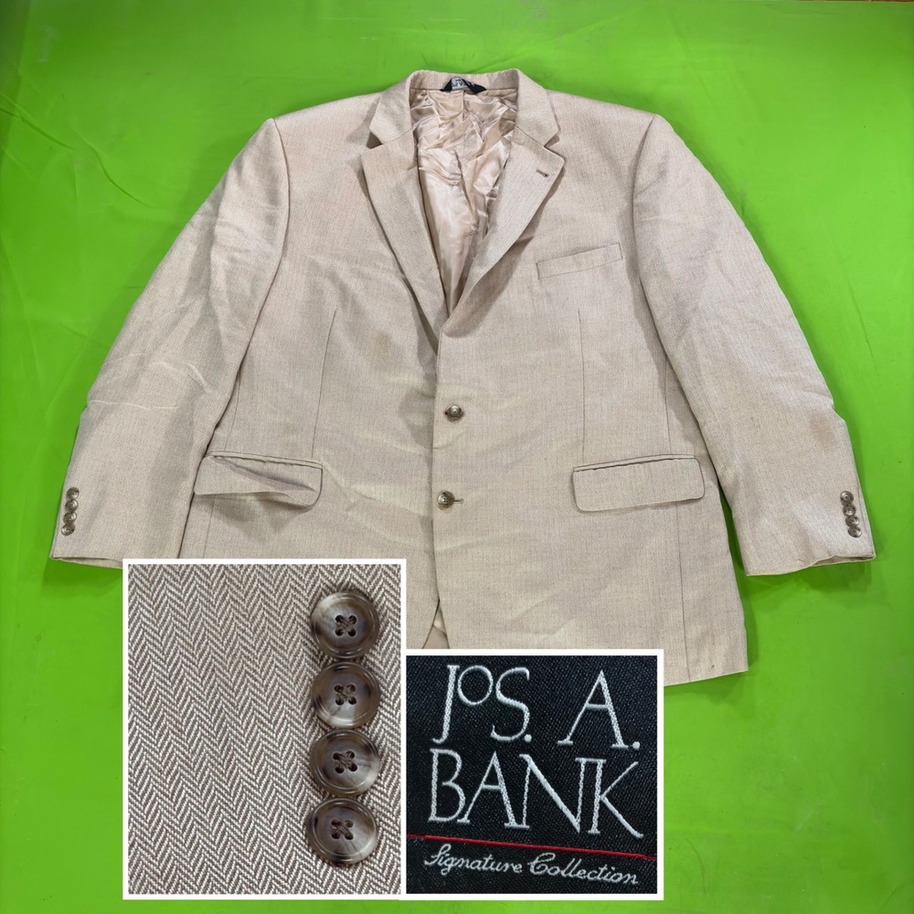 Jos A Bank Signature Silk/Camel Hair Blazer Mens 50L Tan Herringbone Big Tall